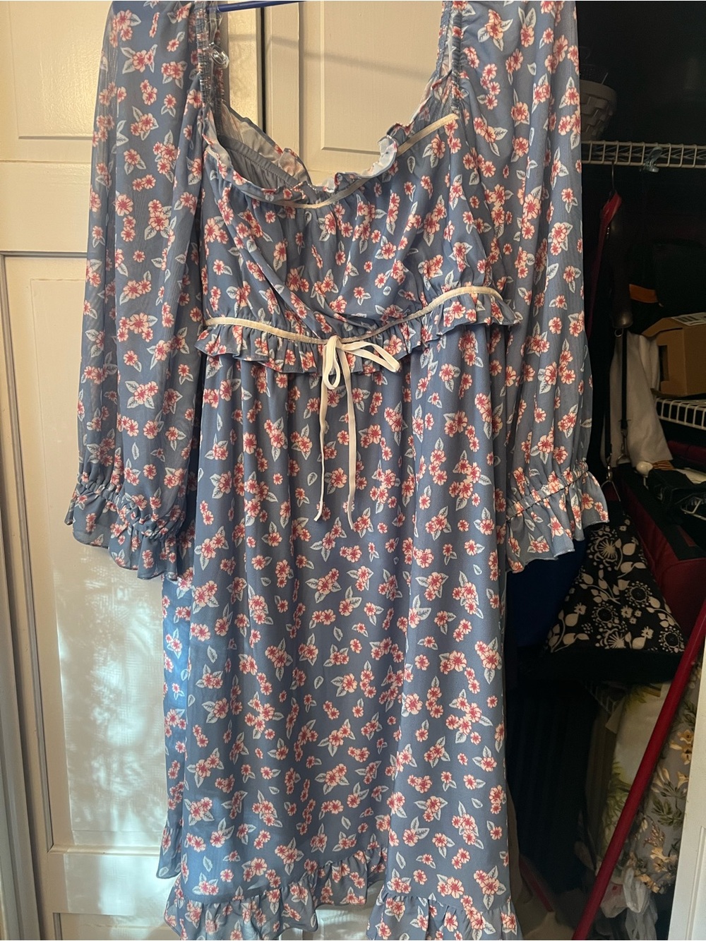 Cato Women’s Blue Floral dress with Pink Accents